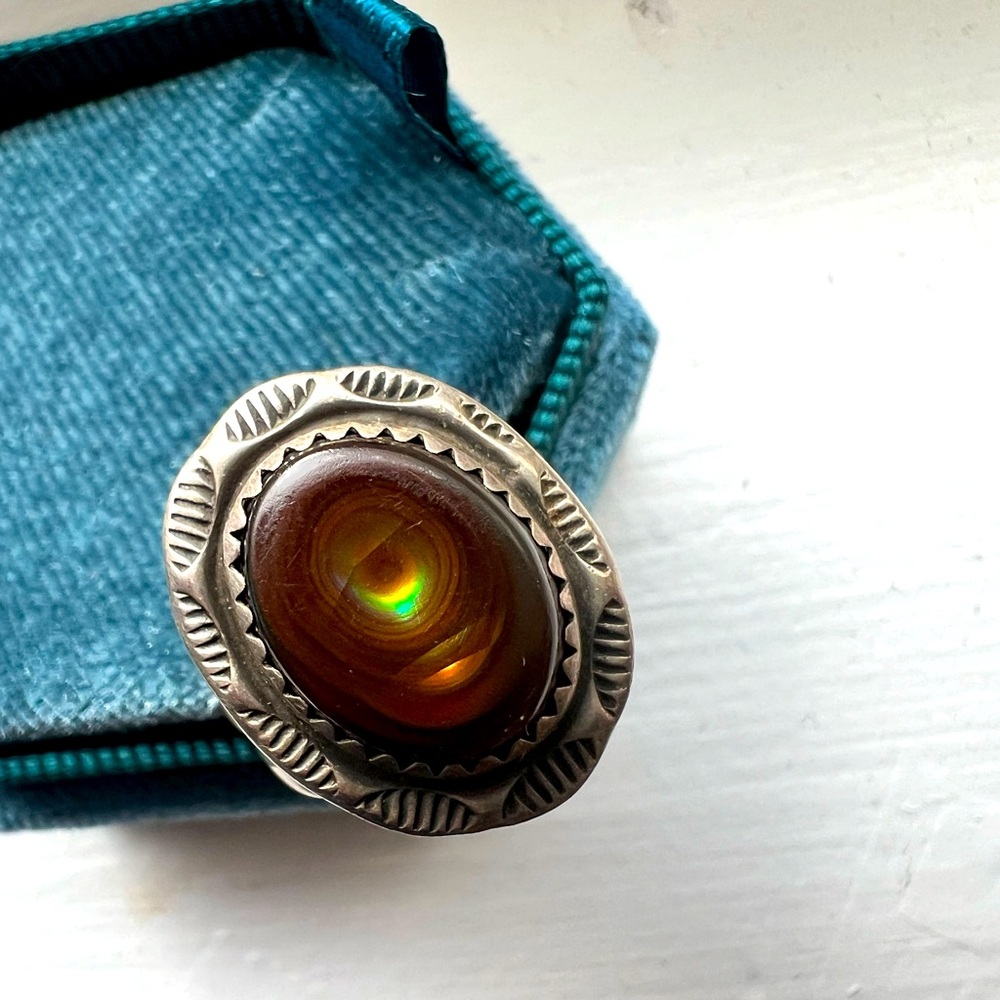 Vintage Fire Agate + Silver Ring